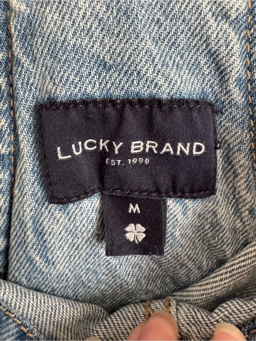 Lucky Brand Light Blue Denim Short Overalls with Crochet Panels - Picture 6 of 8